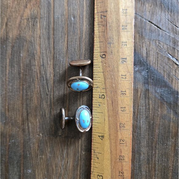 Copper & Turquoise Southwestern Style Cufflinks Vintage Western Rodeo Accessory - Picture 5 of 6